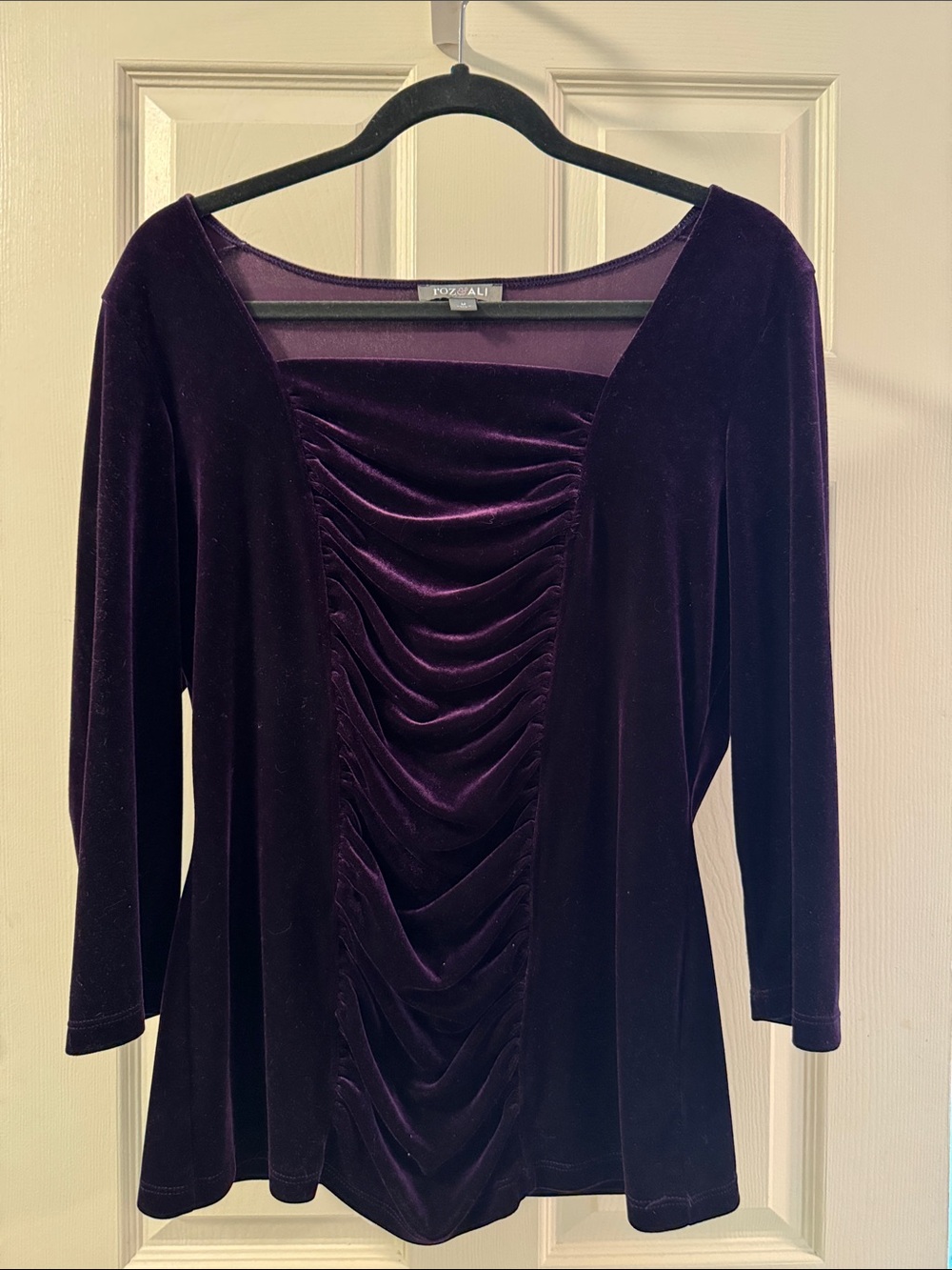 Roz & Ali Velvet Ruched Front Top - Plum